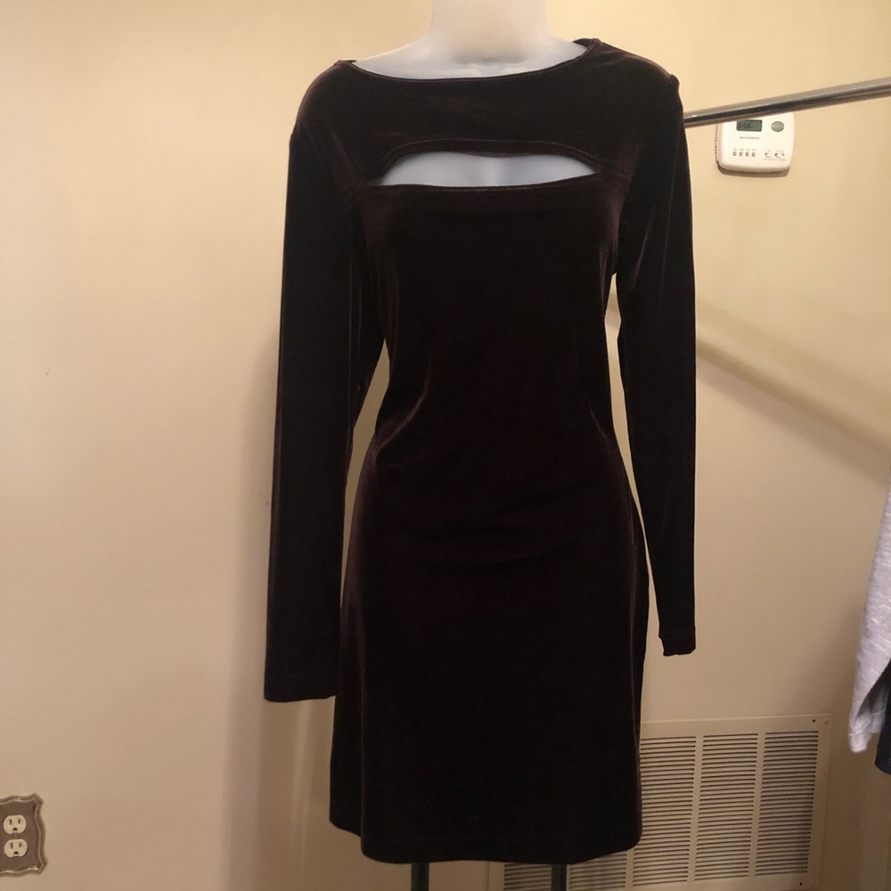 90’s Chocolate Velour Peek-a-boo Mini Dress